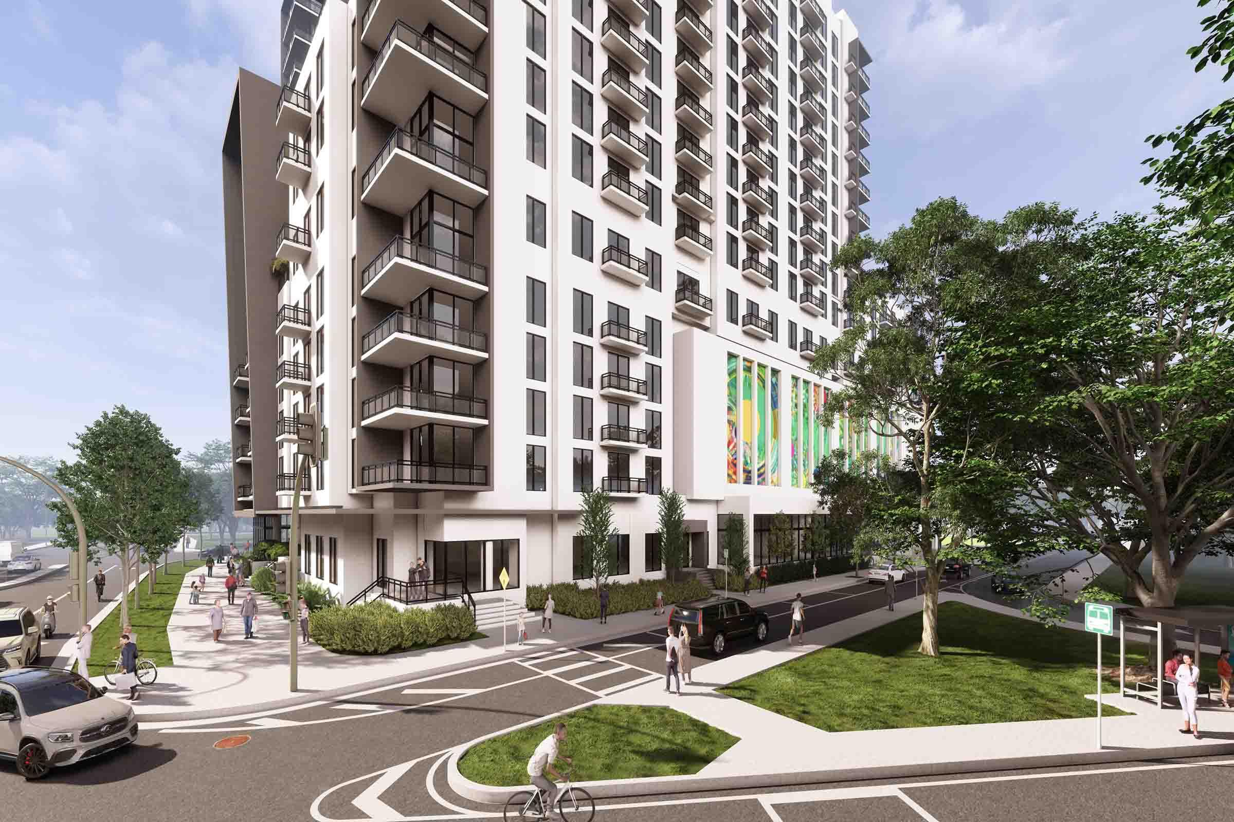 Rendering of River District 14 Miami Streetscape